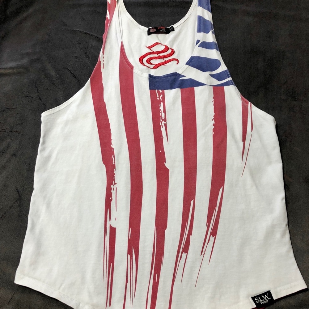 StrongLiftWear American Flag Taperback Tank Top